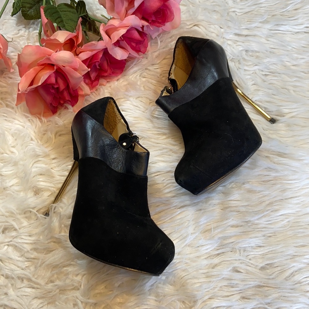 Zara Faux Suede Black High Heel Ankle Booties sz 37